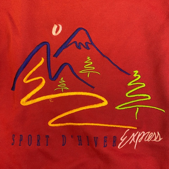 Vintage 90s Jeans By Express Sport D’Hiver Winter Embroidered XS Red Sweatshirt - Picture 12 of 15